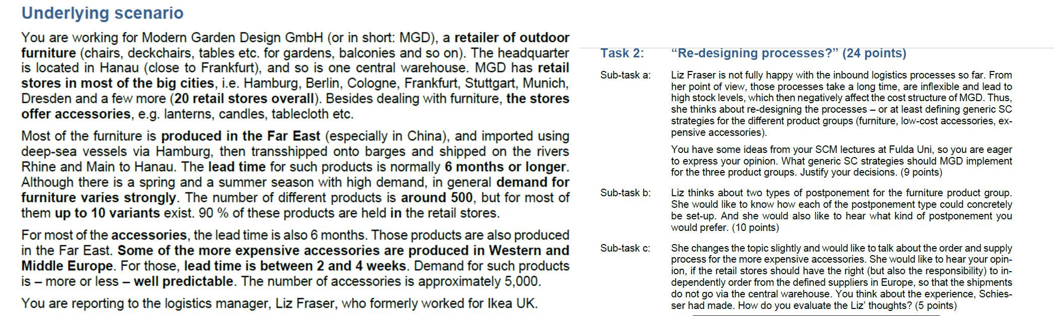 Task 2: Sub-task a: Underlying scenario You are