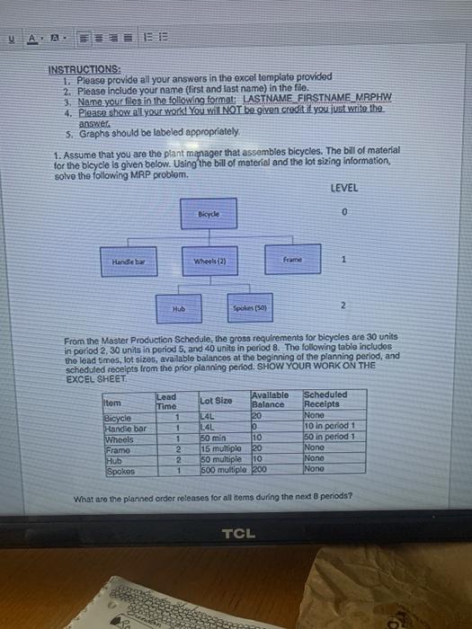 please answer in excel EEE INSTRUCTIONS: 1.