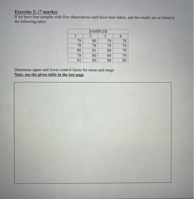 Exercise 2: (7 marks) If we have four samples