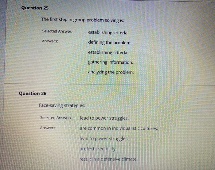 Question 25 The first step in group problem