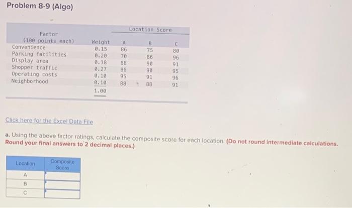 calculations plz plz plz!!! Problem 8-9 (Algo)