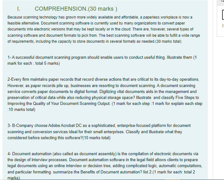 I. COMPREHENSION. (30 marks) Because scanning