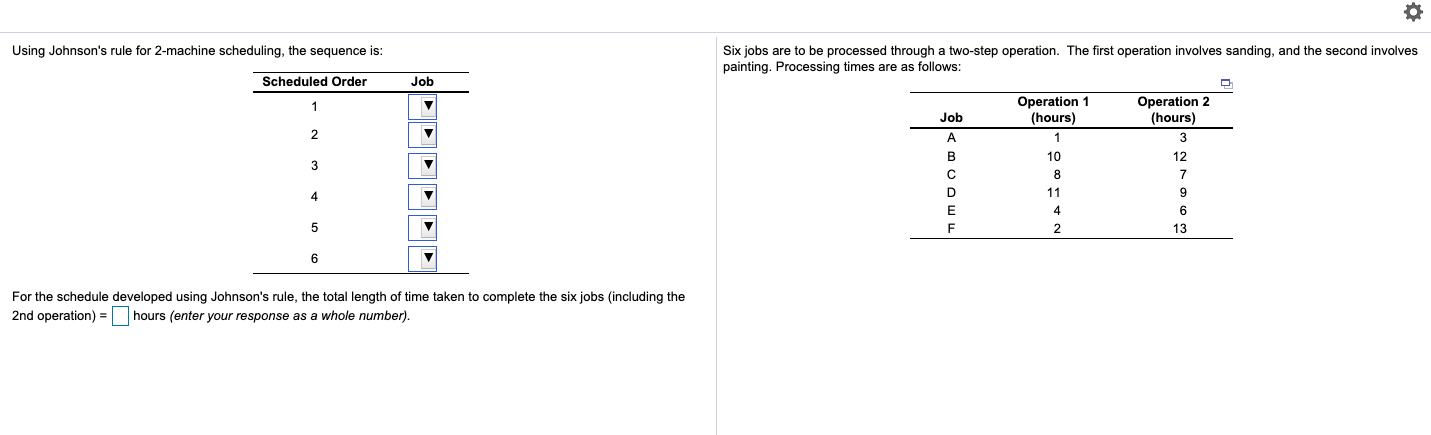 0 Using Johnson's rule for 2-machine scheduling,