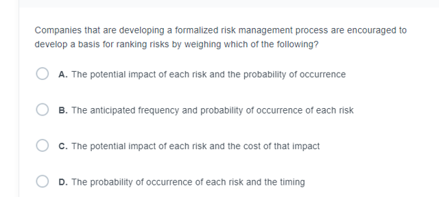 Companies that are developing a formalized risk