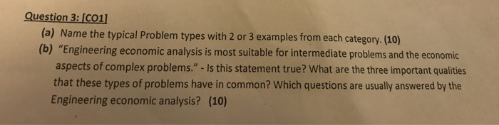 Question 3: [C01] (a) Name the typical Problem