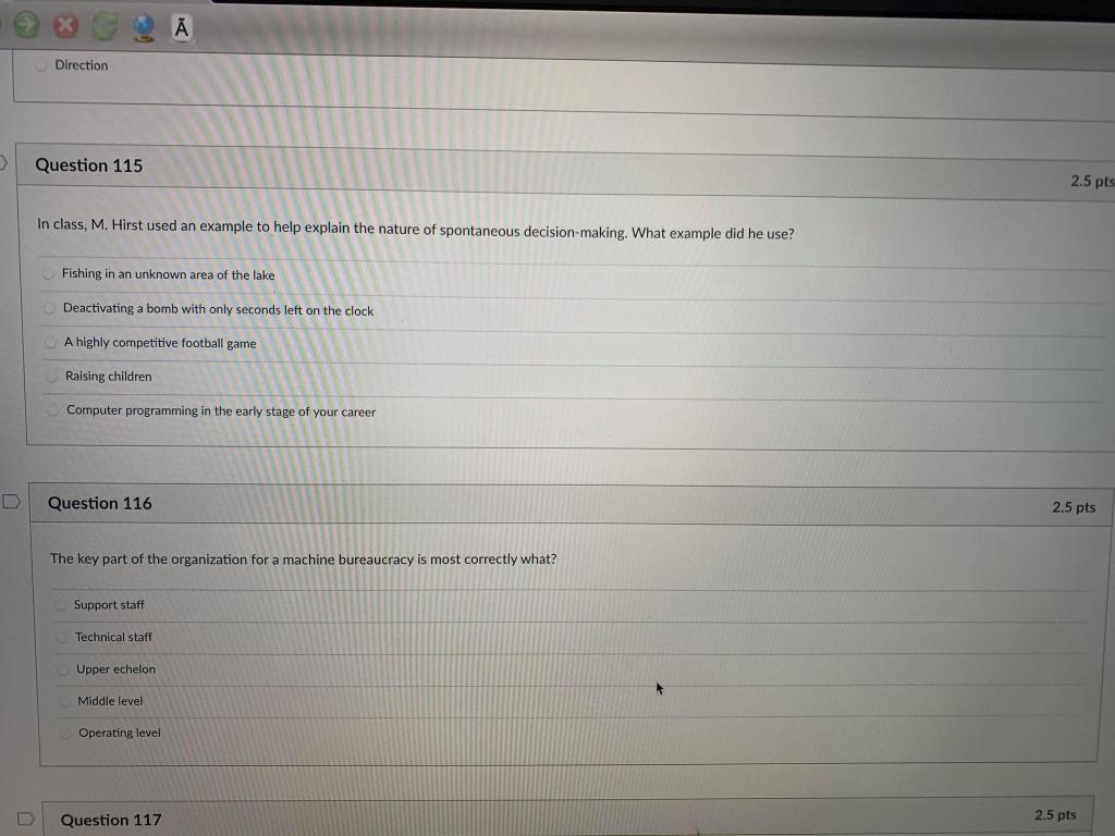Direction Question 115 2.5 pts In class, M. Hirst