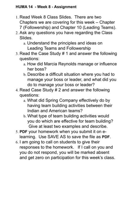 HUMA 14 - Week 8 - Assignment 1. Read Week 8