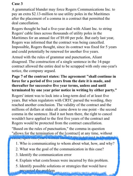 Case 3 A grammatical blunder may force Rogers