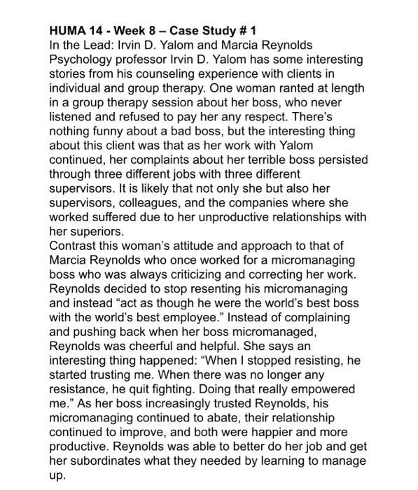 HUMA 14 - Week 8 - Assignment 1. Read Week 8