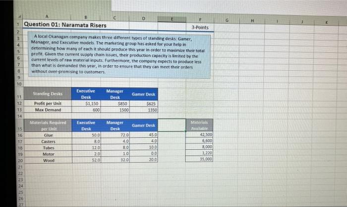 please solve on excel H B D 1. Question 01: