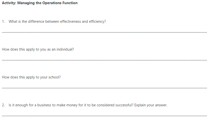 Activity: Managing the Operations Function 1.