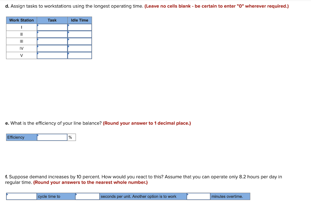 d. Assign tasks to workstations using the longest