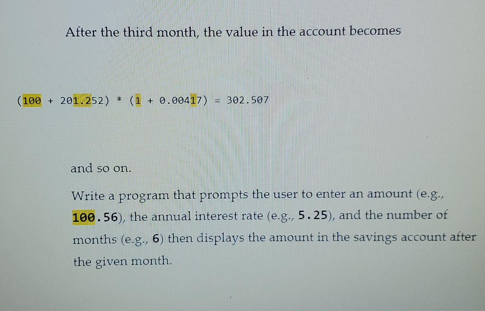 please type out code. sequence of calculation in