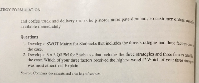 1.develop a SWot Matrix for Starbucks that