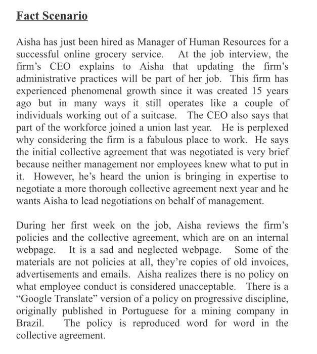 Please answer this :) Fact Scenario Aisha has