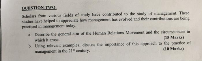 QUESTION TWO. Scholars from various fields of