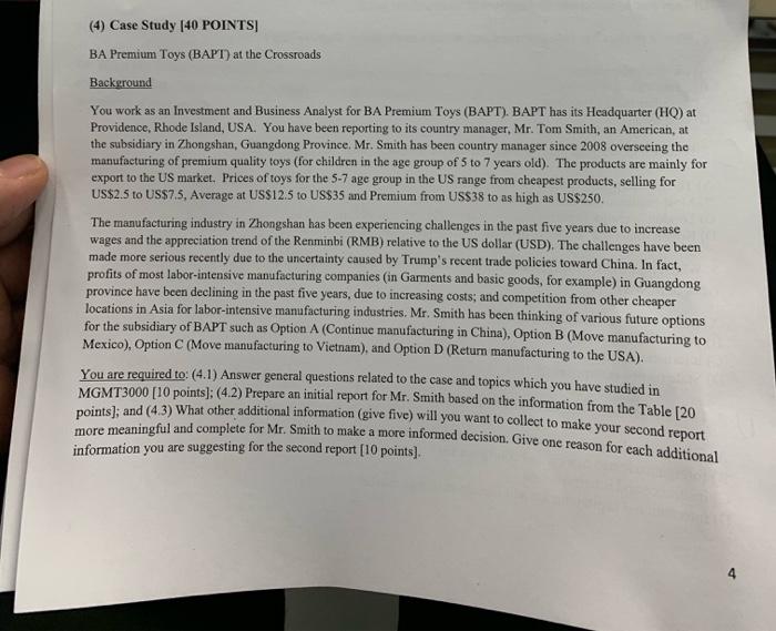 (4) Case Study 140 POINTS BA Premium Toys (BAPT)