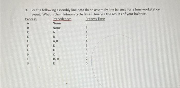 5 3. For the following assembly line data do an