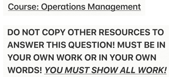 Course: Operations Management DO NOT COPY OTHER