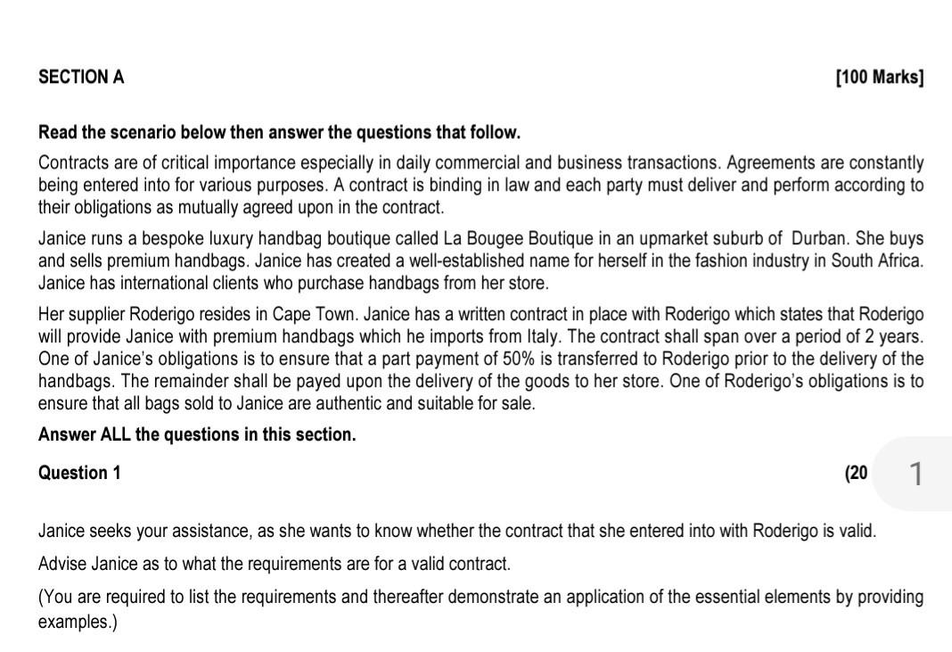 SECTION A [100 Marks] Read the scenario below