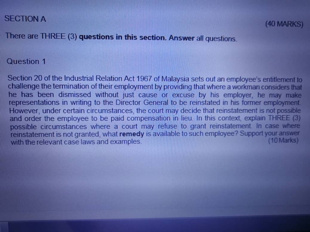 SECTION A (40 MARKS) There are THREE (3)