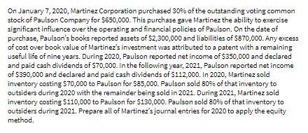 On January 7, 2020, Martinez Corporation