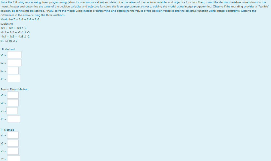 Solve the following model using linear
