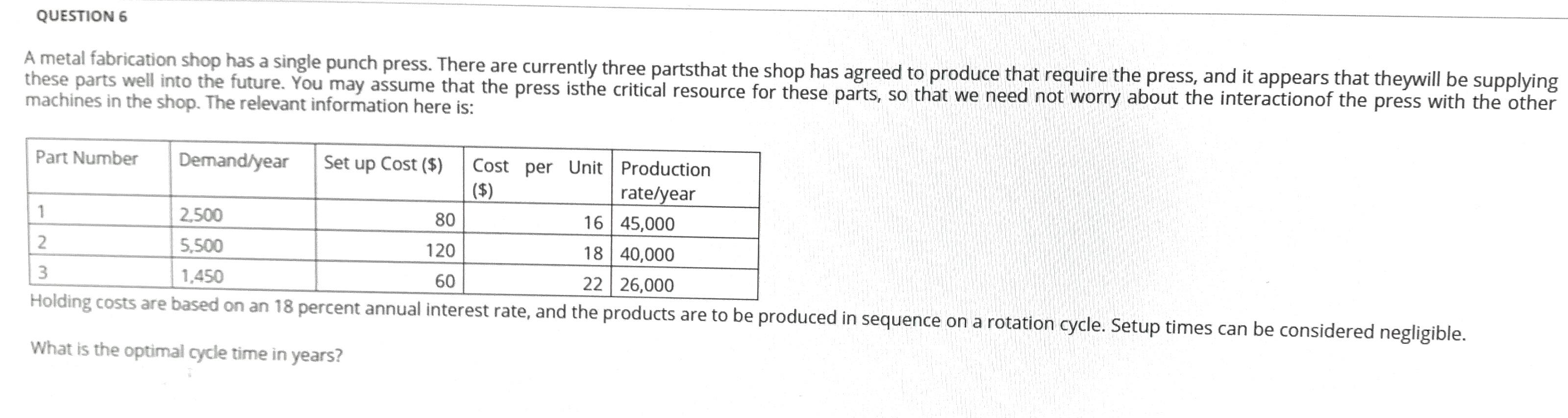 QUESTION 6 A metal fabrication shop has a single