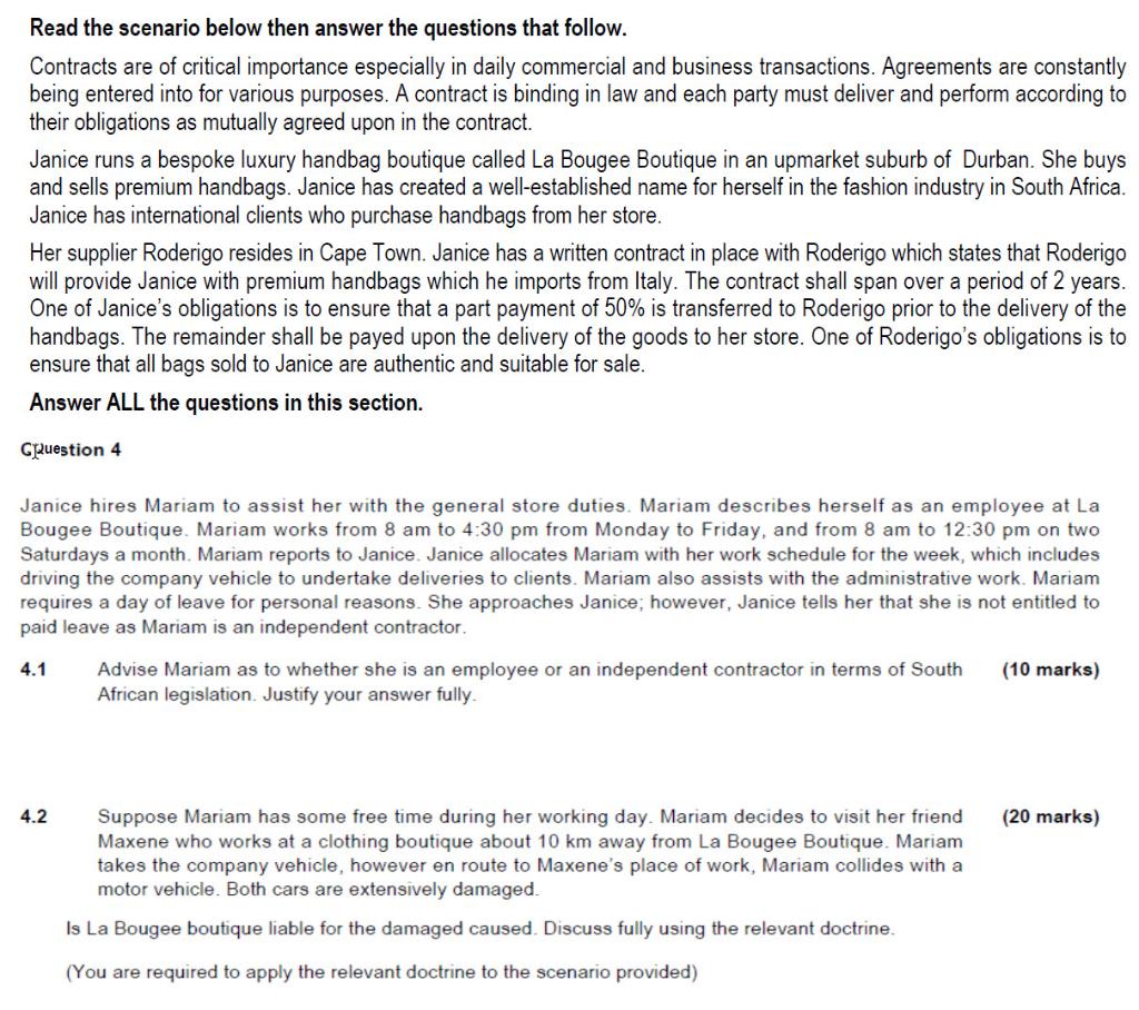 Read the scenario below then answer the questions