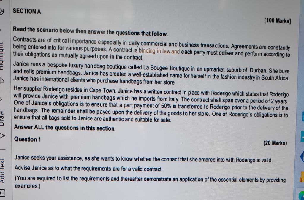 > SECTION A [100 Marks] Read the scenario below