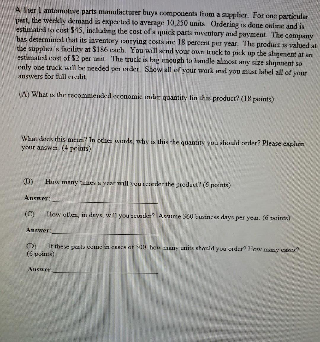 supply chain management help please! EOQ -