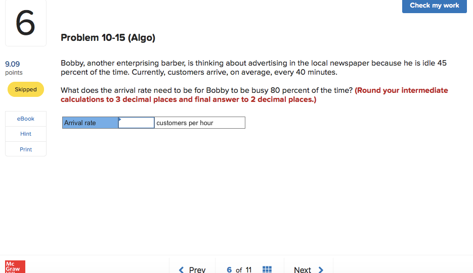 Check my work 6 Problem 10-15 (Algo) 9.09 points