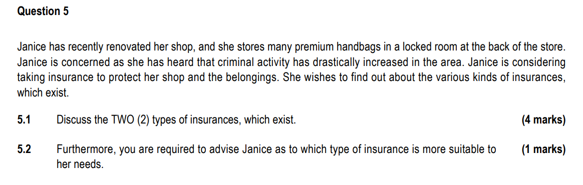 Please answer Q5 Question 5 Janice has recently