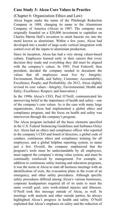 Case Study 3: Alcoa Core Values in Practice