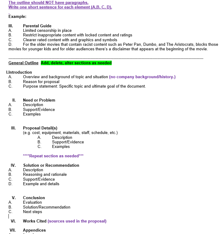 Write a Roman Numeral Outline for the following