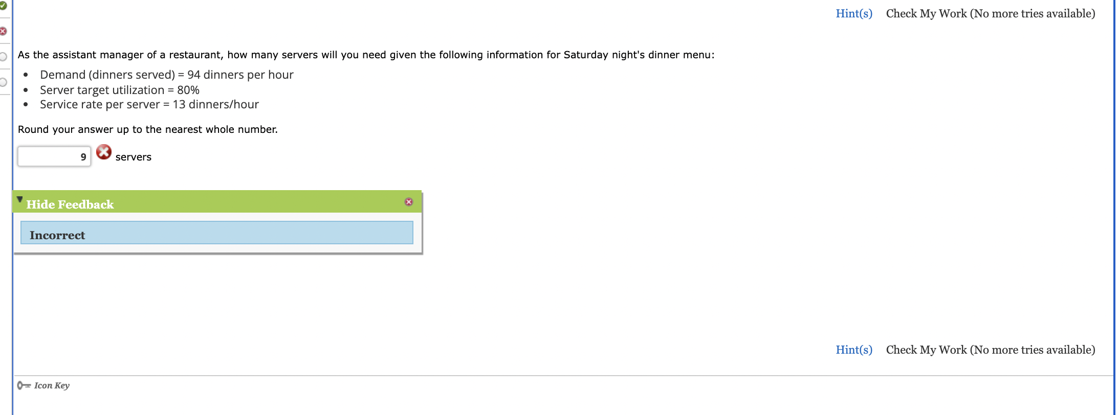 Hint(s) Check My Work (No more tries available) .