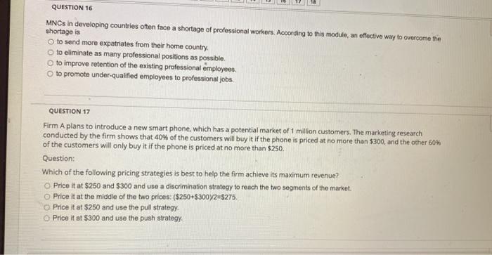 QUESTION 16 MNCs in developing countries often