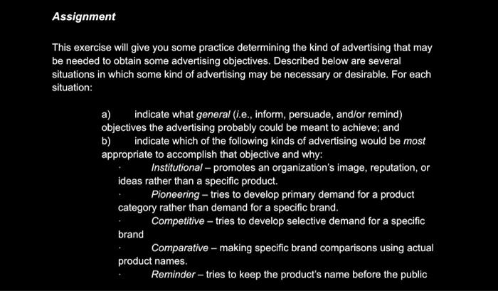Assignment This exercise will give you some