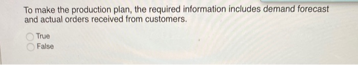 To make the production plan, the required