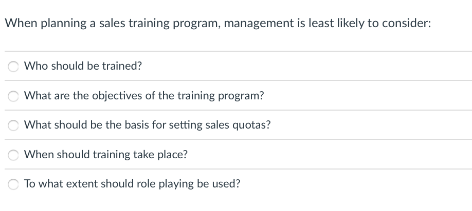When planning a sales training program,
