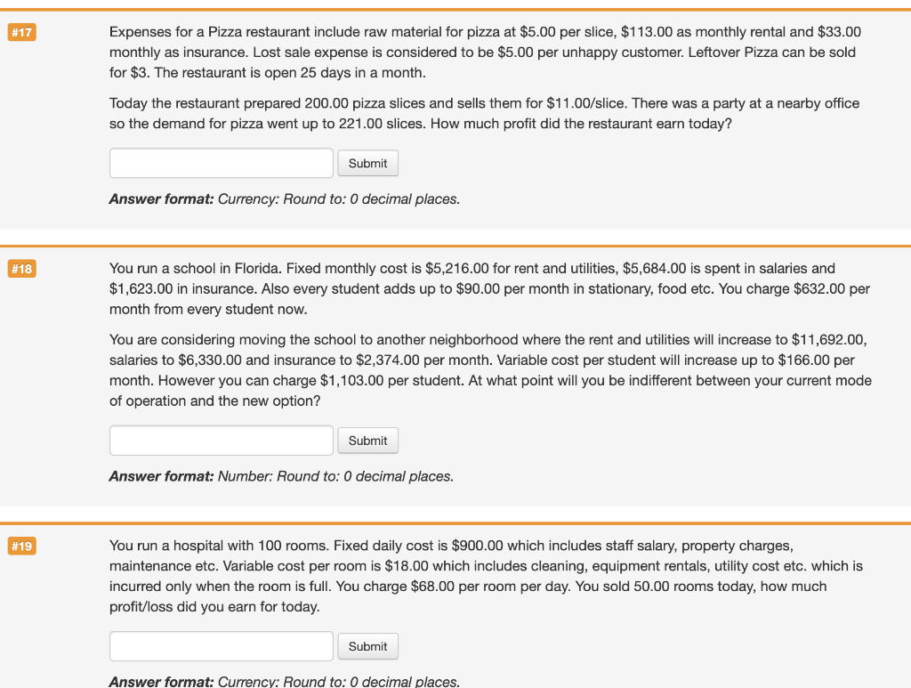 need help #17 Expenses for a Pizza restaurant