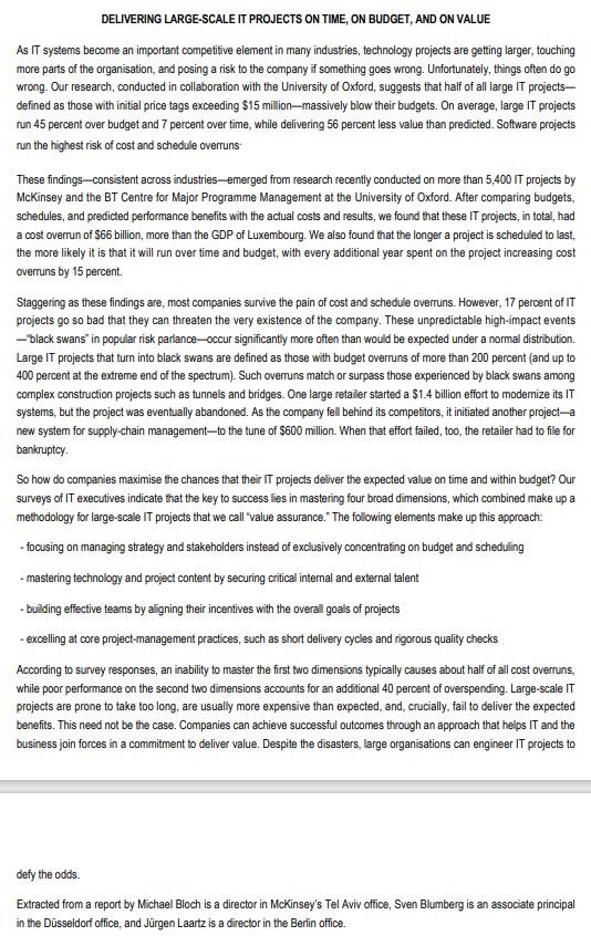 QUESTION DELIVERING LARGE-SCALE IT PROJECTS ON