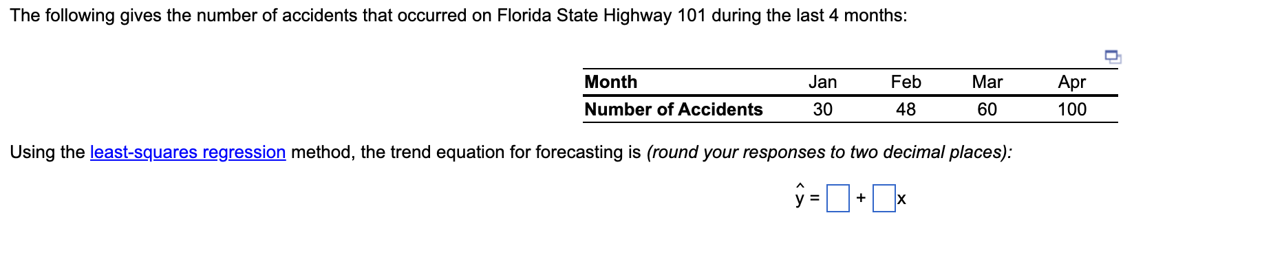 The following gives the number of accidents that