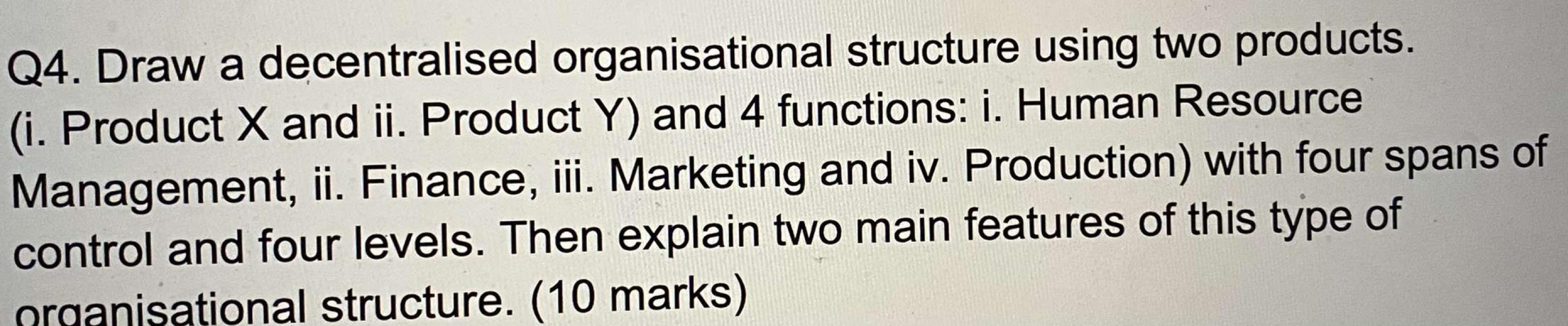 Q4. Draw a decentralised organisational structure