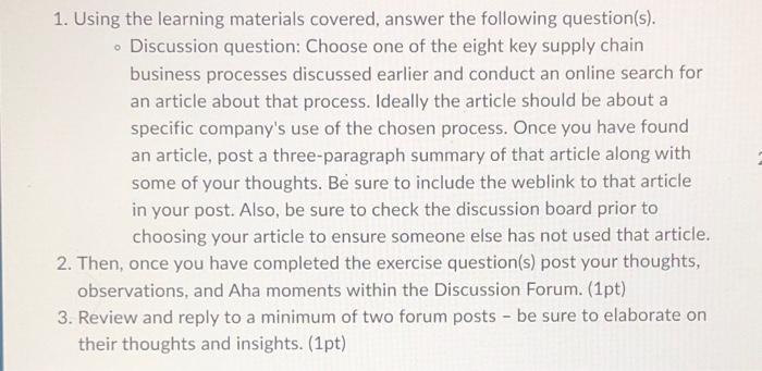 1. Using the learning materials covered, answer