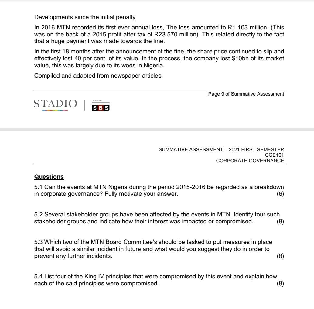Developments since the initial penalty In 2016