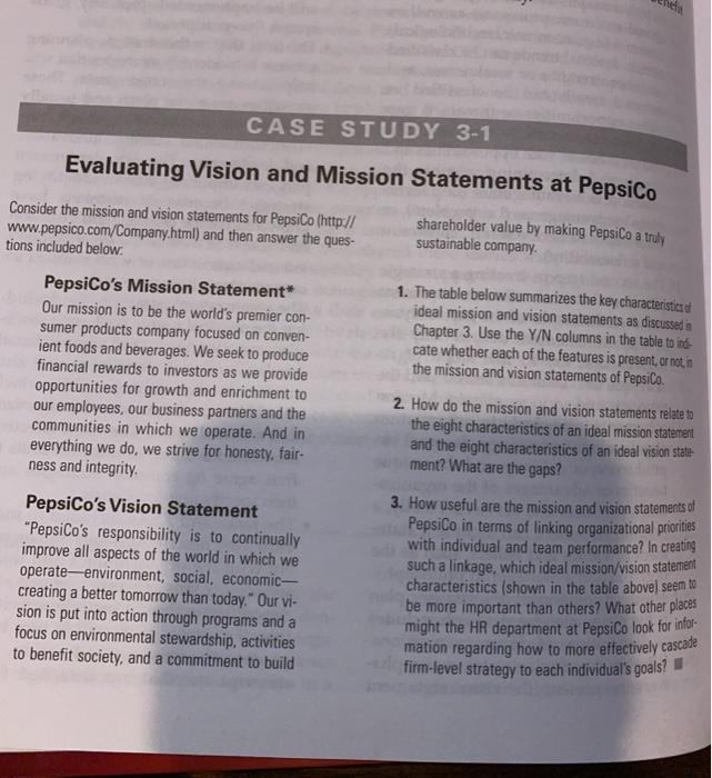 1-3? CASE STUDY 3-1 Evaluating Vision and Mission