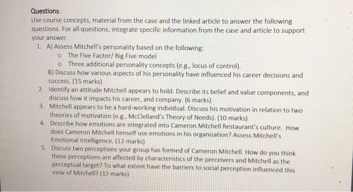 i need help with 1 and 2 Cameron Mitchell: From