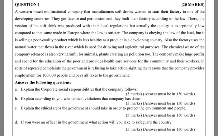 COURSE NAME BUSINESS ETHICS Each question we need