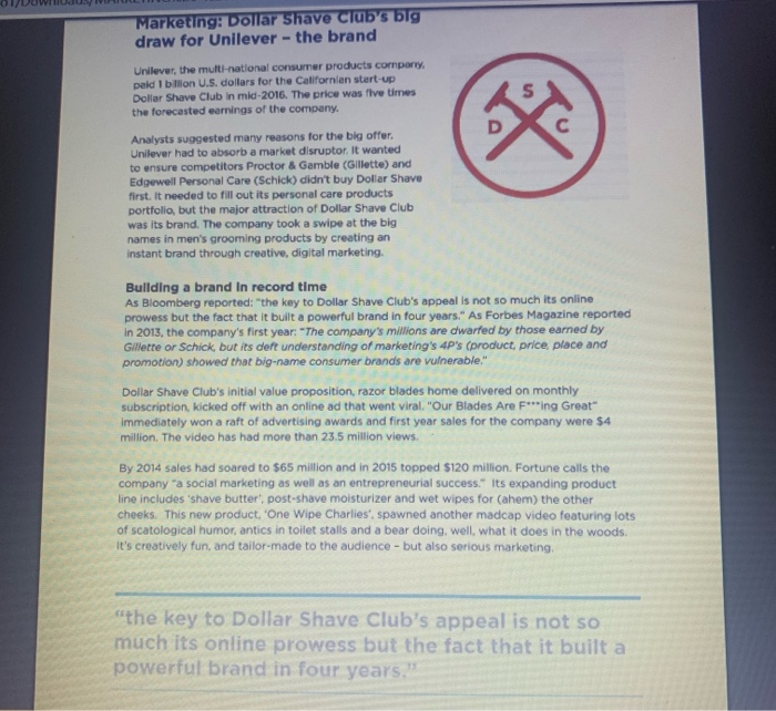 This week's mini case relates to Marketing - the